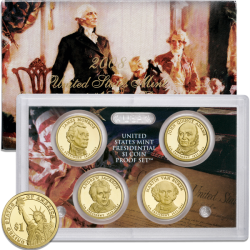 . 2008 UNITED STATES MINT PRESIDENTIAL $1 COIN PROOF SET ESTADOS UNIDOS Estuche 4 Monedas 1 DOLAR 2008 PRESIDENTES