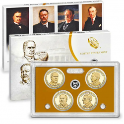 . 2013 UNITED STATES MINT PRESIDENTIAL $1 COIN PROOF SET ESTADOS UNIDOS Estuche 4 Monedas 1 DOLAR 2013 PRESIDENTES
