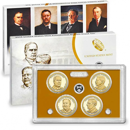 . 2013 UNITED STATES MINT PRESIDENTIAL $1 COIN PROOF SET ESTADOS UNIDOS Estuche 4 Monedas 1 DOLAR 2013 PRESIDENTES