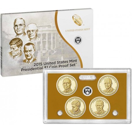 . 2015 UNITED STATES MINT PRESIDENTIAL $1 COIN PROOF SET ESTADOS UNIDOS Estuche 4 Monedas 1 DOLAR 2015 PRESIDENTES