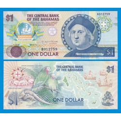 BAHAMAS 1 DOLAR 1992 1492 CRISTOBAL COLÓN, CARABELAS, LAGARTO y CORALES Pick 50A BILLETE SC UNC BANKNOTE