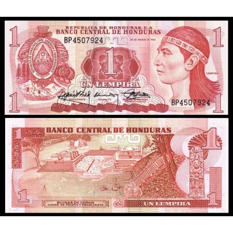 HONDURAS 1 LEMPIRA 1989 INDIO y RUINAS DE COPAN JUEGO DE PELOTA y ESCALINATA Pick 68 BILLETE SC UNC BANKNOTE