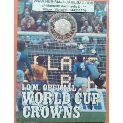 ISLA DE MAN 1 CORONA 1982 MUNDIAL DE FUTBOL ESPAÑA 82 ESCUDOS BLISTER KM.92 MONEDA DE NICKEL SC Crown Isle Of