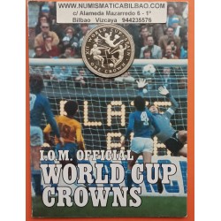 ISLA DE MAN 1 CORONA 1982 TRIO GOAL MUNDIAL DE FUTBOL ESPAÑA 82 BLISTER KM.93A MONEDA DE NICKEL SC Crown Isle