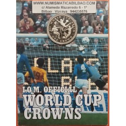 ISLA DE MAN 1 CORONA 1982 MUNDIAL DE FUTBOL ESPAÑA 82 TRIO GOAL KM.93A MONEDA DE PLATA PROOF Silver Crown Isle Of
