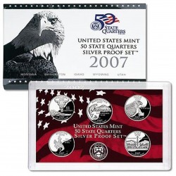 . 2007 UNITED STATES SILVER PROOF SET 50 STATEHOOD QUARTERS 5 monedas ESTADOS UNIDOS 25 CENTAVOS 2007 S 1/4 DOLAR