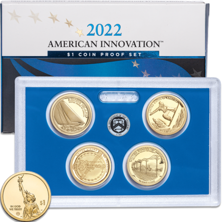 . 2022 UNITED STATES $1 COIN REVERSE PROOF SET 4 monedas ESTADOS UNIDOS 1 DOLAR 2022 S LATON AMERICAN INNOVATION