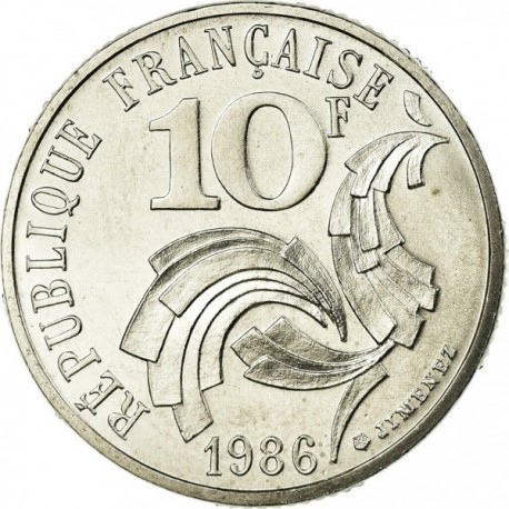 FRANCIA 10 FRANCOS 1986 GALLO Tipo Jimenez LIBERTE EGUALITE FRATERNITE KM.959 MONEDA DE NICKEL SC- France