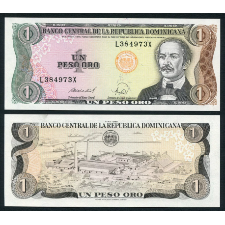 REPUBLICA DOMINICANA 1 PESO DE ORO 1988 DUARTE y FABRICA DE AZUCAR Pick 126C BILLETE SC Dominican Republic