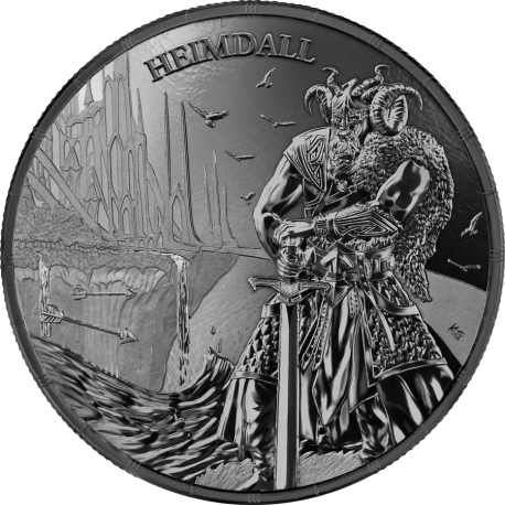 . 1 aaaaaaaaaaacoin @28/NOV. Envío@ ALEMANIA 5 MARK 2025 DIOS HEIMDALL MEDALLA en PLATA NEGRA ONZA OZ Germania Mint