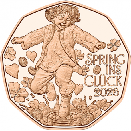 . @0ENVÍO HOY@ AUSTRIA 5 EUROS 2026 NIÑO y TRÉBOLES Serie Año Nuevo MONEDA DE COBRE SC Osterreich Glück