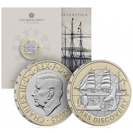 . 1 aaaaaaaaaaacoin @28/NOV. Envío@ INGLATERRA 2 LIBRAS 2025 BARCO - ANTÁRTIDA RRS DISCOVERY MONEDA BIMETÁLICA SC