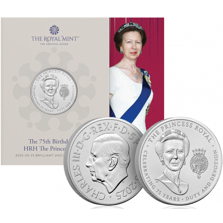 . 1 aaaaaaaaaaacoin @28/NOV. Envío@ INGLATERRA 5 LIBRAS 2025 THE ROYAL PRINCESS Princesa Ana MONEDA DE NICKEL SC