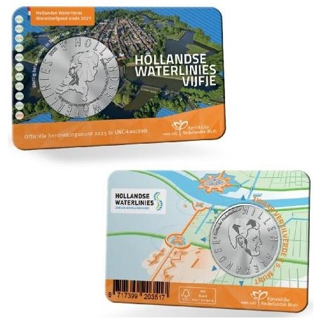 . 1 aaaaaaaaaaacoin @28/NOV. Envío@ HOLANDA 5 EUROS 2025 DEFENSAS WATERLINES 2ª MONEDA @COINCARD@ The Netherlands