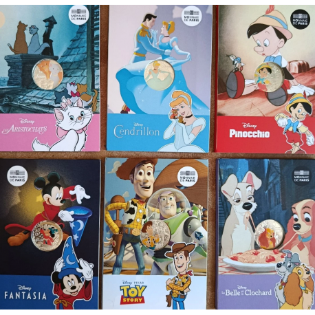 . 1 aaaaaaaaaaaacoin @6 MONEDAS a COLOR@ FRANCIA 10 EUROS 2025 DISNEY y SUS PELÍCULAS PLATA Blisters