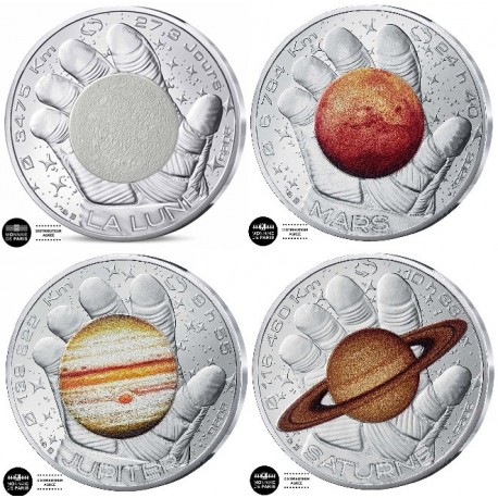 . 1 aaaaaaaaaaaacoin @4 MONEDAS a COLOR@ FRANCIA 10 EUROS 2025 ODISEA ESPACIAL - PLANETAS PLATA Blisters