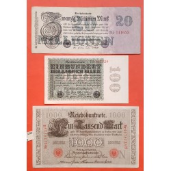 . 6 billetes x ALEMANIA 1000 + 10000 MARCOS y 20 MILLONES + 100 MILLONES DE MARCOS 1923 1922 1910 WEIMAR Reichsmark MBC-/MBC-