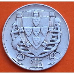 PORTUGAL 2,50 ESCUDOS 1945 CARABELA KM.580 MONEDA DE PLATA MBC- República Portuguesa silver WWII