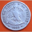 . @ESCASA@ REPUBLICA DE CHILE 20 CENTAVOS 1866 Ceca de SANTIAGO So ESCUDO NACIONAL KM.135 MONEDA DE PLATA silver coin PESO