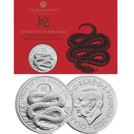 . 1 aaaaaaacoin INGLATERRA 5 LIBRAS 2025 AÑO DE LA SERPIENTE MONEDA DE NICKEL ESTUCHE Year Of Snake LUNAR