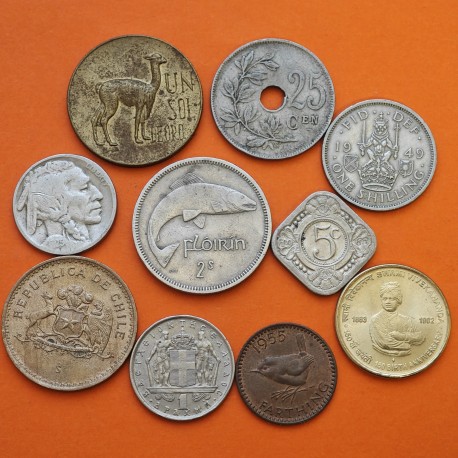 . @10 MONEDAS MUNDIALES@ CHILE ANTILLAS PERU BÉLGICA IRLANDA GRECIA INDIA INGLATERRA USA Lote 4