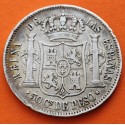 @BELLA PÁTINA@ ESPAÑA Reina ISABEL II 50 CENTAVOS DE PESO 1868 Ceca de MANILA KM.147 ISLAS FILIPINAS MONEDA DE PLATA MBC- R/3