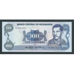 NICARAGUA 100 CORDOBAS 1985 RIGOBERTO LOPEZ PEREZ  y EDIFICIO DEL CONSEJO Pick 154 BILLETE SC UNC BANKNOTE