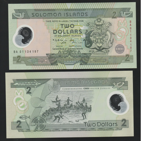 SOLOMON 2 DOLARES 2001 DANZA TRIBAL y PESCADORES Pick 23 BILLETE SC Islas Salomon Islands UNC BANKNOTE