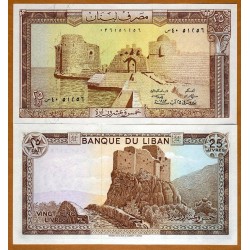 LIBANO 25 LIBRAS 1983 RUINAS DE FORTALEZA JUNTO AL MAR Pick 64 BILLETE SC LEBANON UNC BANKNOTE Livres Pounds