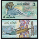 ISLAS COOK 3 DOLARES 1987 TIBURON CABALGADO POR NATIVA DESNUDA Pick 3.A BILLETE SC $3 Dollars UNC BANKNOTE ISLANDS Shark