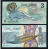 ISLAS COOK 3 DOLARES 1987 TIBURON CABALGADO POR NATIVA DESNUDA Pick 3.A BILLETE SC $3 Dollars UNC BANKNOTE ISLANDS Shark