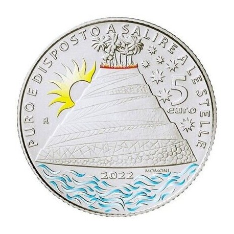 . @RARA + ORO y COLORES@ ITALIA 5 EUROS 2022 DANTE ALIGHIERI EL PURGATORIO MONEDA DE PLATA ESTUCHE