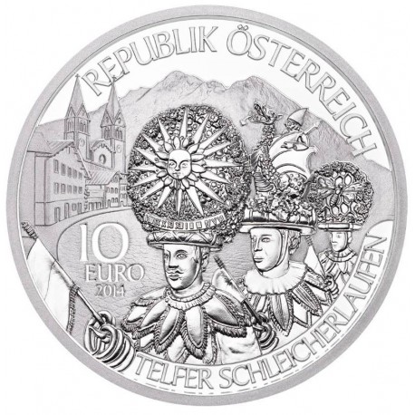 AUSTRIA 10 EUROS 2014 CARNAVALES Región del TIROL MUSICA MONEDA DE PLATA SC Österreich 0,51 ONZAS