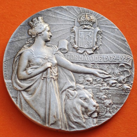 . @RARA@ BILBAO MEDALLA 1902 1927 XXV ANIVERSARIO DEL REINADO DE ALFONSO XIII BRONZE BAÑO DE PLATA 32mm