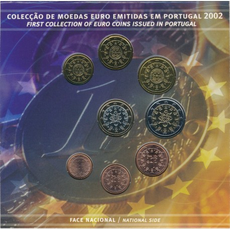 . 1º AÑO DE EMISIÓN x PORTUGAL CARTERA OFICIAL EUROS 2002 SC 1+2+5+10+20+50 CENTIMOS + 1 EURO + 2 EUROS 2002 BU SET KMS