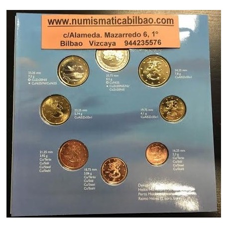FINLANDIA CARTERA OFICIAL EUROS 2001 BU SET 1+2+5+10+20+50 CENTIMOS 1 EURO + 2 EUROS 2001 SC 8 MONEDAS