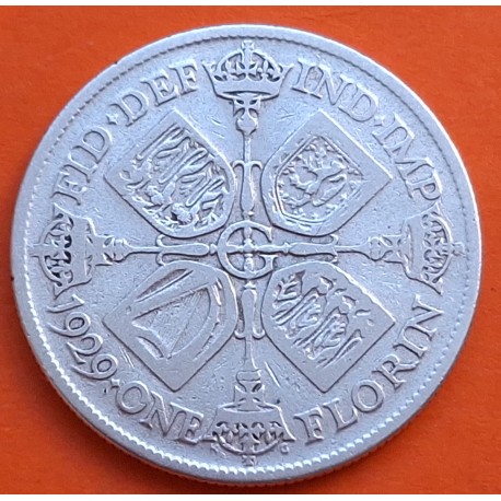INGLATERRA 1 FLORIN 1929 REY JORGE V KM.834 MONEDA DE PLATA MBC- UK 2 Shillings silver coin