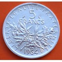 FRANCIA 5 FRANCOS 1964 SEMBRADORA SEMEUSE KM.926 MONEDA DE PLATA EBC/SC France 5 Francs silver 0,32 ONZAS R/1