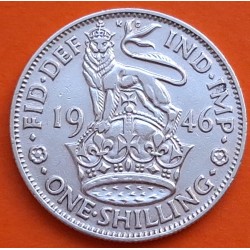 INGLATERRA 1 SHILLING 1946 JORGE VI y LEON SOBRE CORONA diseño INGLES KM.853 MONEDA DE PLATA MBC+ UK silver POST WWII