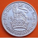 INGLATERRA 1 SHILLING 1946 JORGE VI y LEON SOBRE CORONA diseño INGLES KM.853 MONEDA DE PLATA MBC+ UK silver POST WWII
