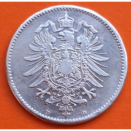 ALEMANIA 1 MARCO 1875 D AGUILA del EMPERADOR GUILLERMO I KM.7 MONEDA DE PLATA MBC- Germany 1 Mark DEUTSCHES REICH