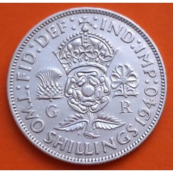 INGLATERRA 2 SHILLINGS 1940 JORGE VI y FLOR KM.855 MONEDA DE PLATA MBC @MUESCAS@ Great Britain United Kingdom WWII