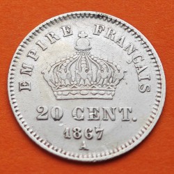 FRANCIA 20 CENTIMOS 1867 A (PARIS) NAPOLEON III KM.778 MONEDA DE PLATA EBC- France 20 Centimes