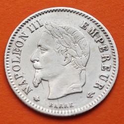 FRANCIA 20 CENTIMOS 1867 A (PARIS) NAPOLEON III KM.778 MONEDA DE PLATA MBC+ France 20 Centimes