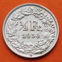 SUIZA 1/2 FRANCO 1950 B DAMA HELVETICA CON ESCUDO y LANZA KM.23 MONEDA DE PLATA EBC- Switzerland silver Half franc