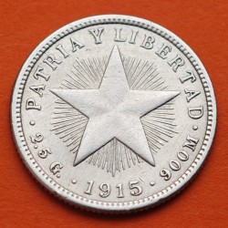. @RARA@ CUBA 10 CENTAVOS 1915 ESTRELLA PATRIA y LIBERTAD KM.A12 MONEDA DE PLATA EBC- silver coin R/1