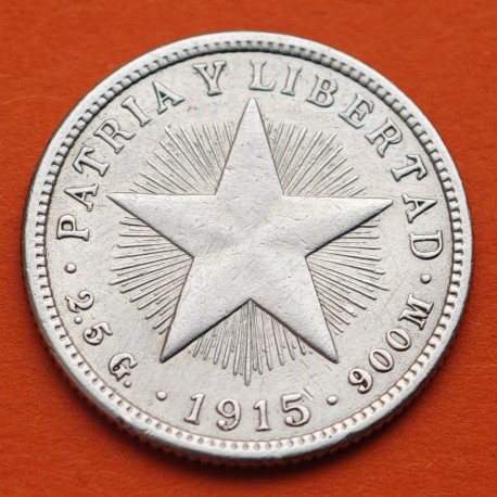 . @RARA@ CUBA 10 CENTAVOS 1915 ESTRELLA PATRIA y LIBERTAD KM.A12 MONEDA DE PLATA EBC- silver coin R/1
