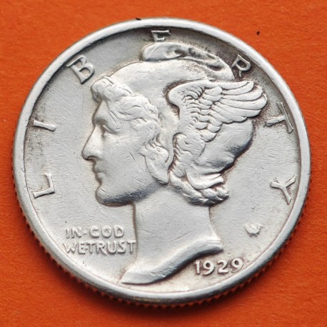 @AÑO DEL CRACK BURSATIL@ ESTADOS UNIDOS 10 CENTAVOS DIME 1929 MERCURY KM.140 EONEDA DE PLATA MBC- USA silver