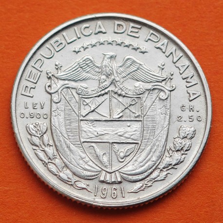 PANAMA 1/10 BALBOA 1961 BUSTO y ESCUDO KM.24 MONEDA DE PLATA EBC- 1 Décimo silver coin