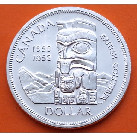 CANADA 1 DOLAR 1958 BRITISH COLUMBIA TOTEM INDIO KM.55 MONEDA DE PLATA MBC @LIMPIADA@ 1 Dollar silver R/3
